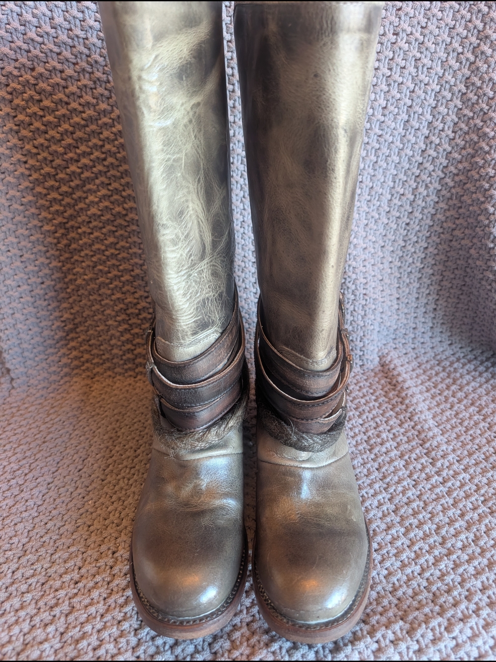Freebird By Steven Drove- Distressed Grey Mid-Calf Leather Riding Boots - Picture 2 of 5